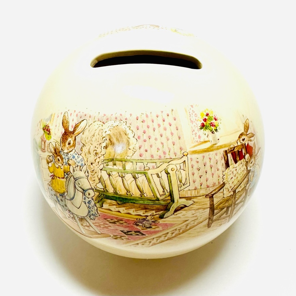 Royal Doulton Bunnykins Money Ball bank 3.5” w 1988 makers mark Easter Spring